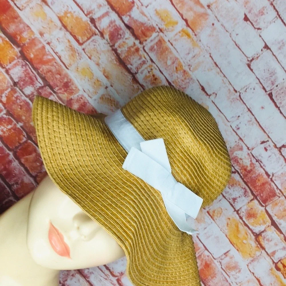 Old Navy Tan Straw Floppy Baby Sunhat with Bow